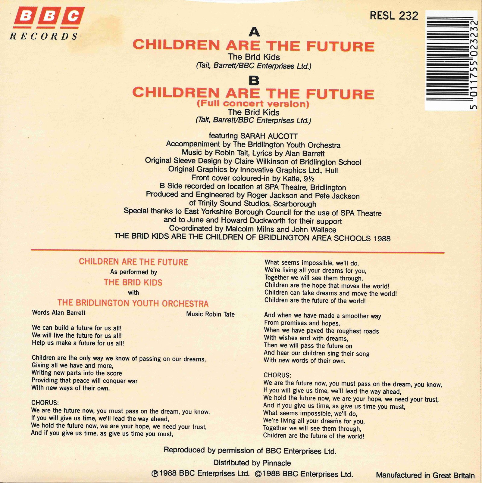 Picture of RESL 232 Children are the future (BBC Children In Need) by artist The Brid Kids from the BBC records and Tapes library